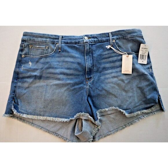 Good American GCSH127SC Wm Plus Sz 22 Blue Good Curve Hi-Waist Denim Shorts - Picture 1 of 11